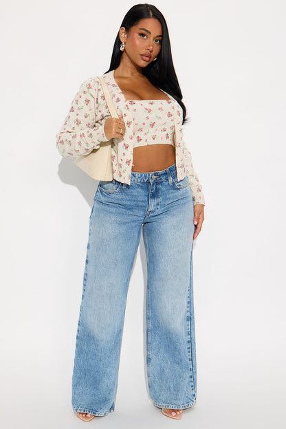 Soft Blossom Floral 2 Piece Cardigan - Cream/combo