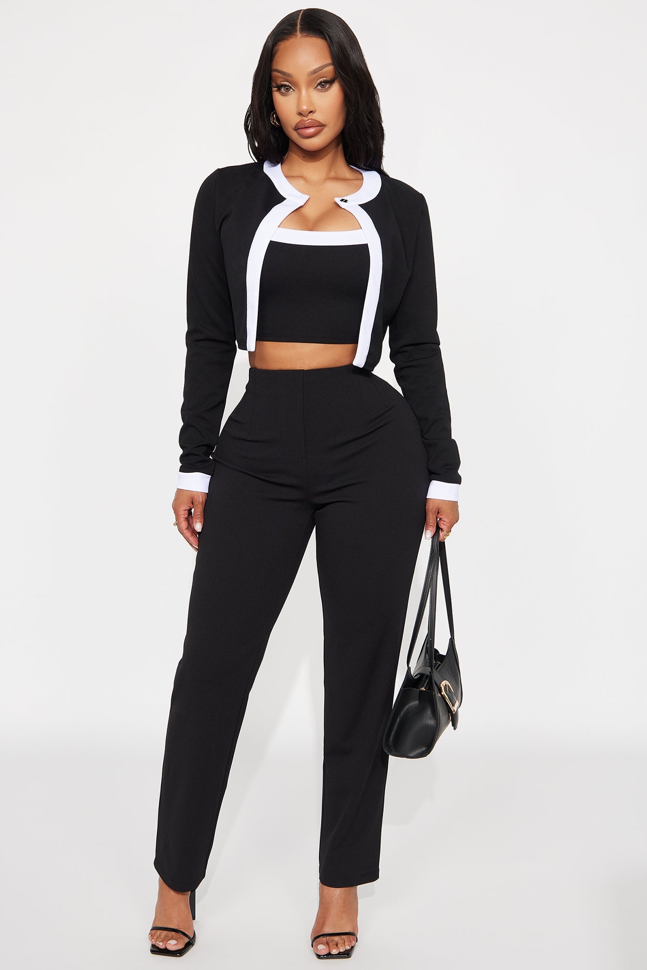 Impress Me Cami Top And Cardigan 2 Piece Set - Black/White