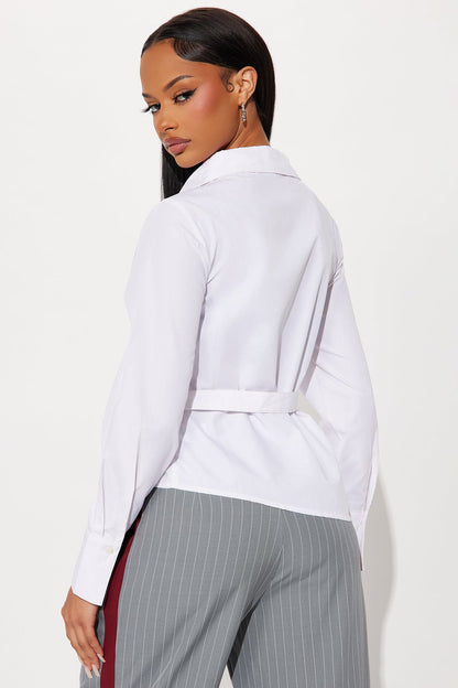Summer Somewhere Asymmetrical Belted Shirt - White