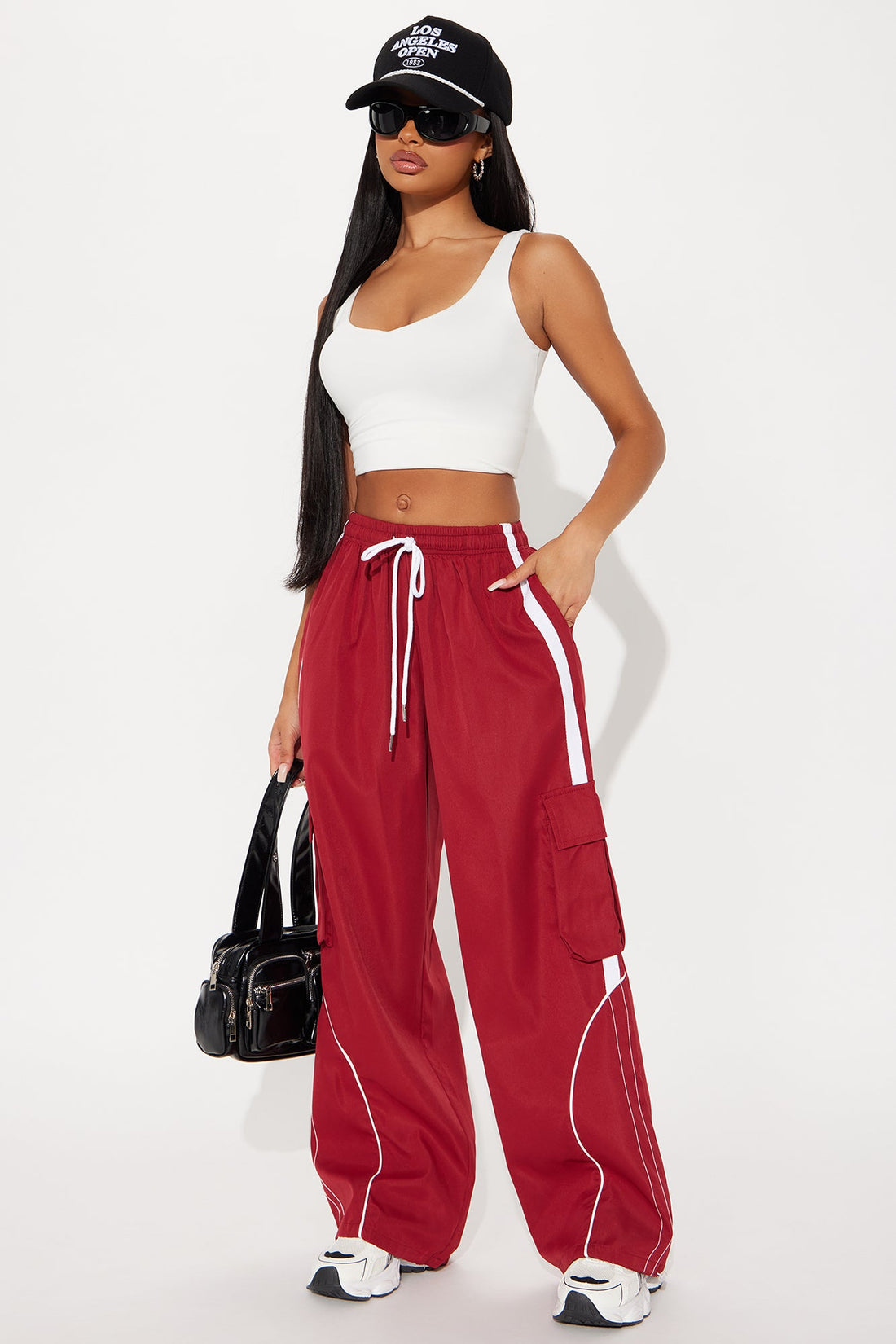 Get To Know Me Cargo Track Pant - DarkRed