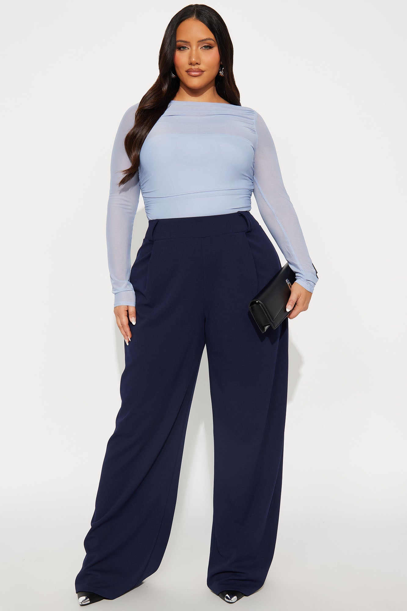 Late To The Meeting Wide Leg Trouser Pant - Navy
