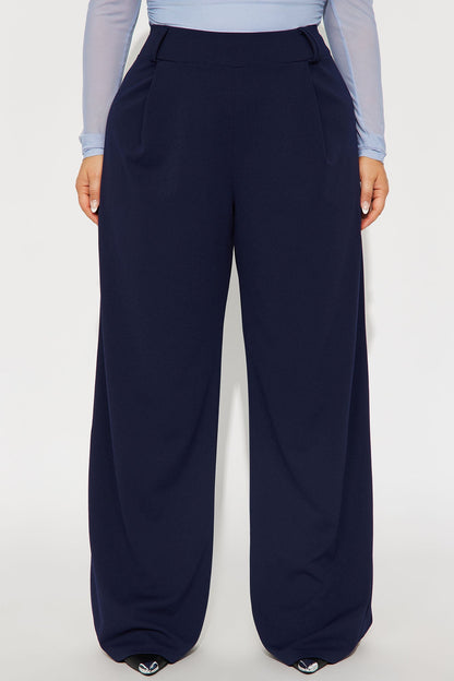 Late To The Meeting Wide Leg Trouser Pant - Navy
