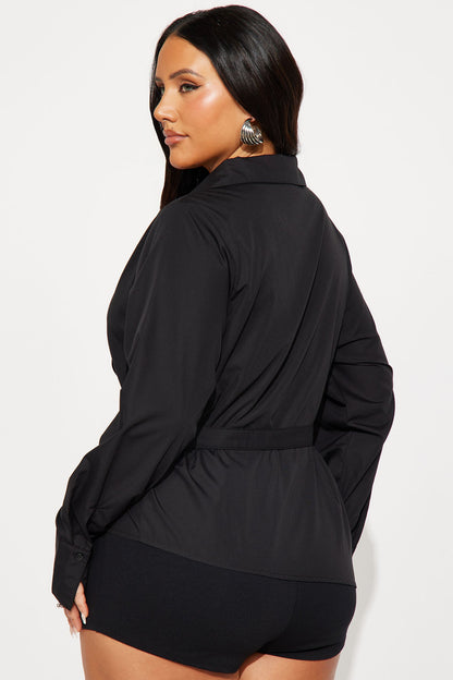 Summer Somewhere Asymmetrical Belted Shirt - Black