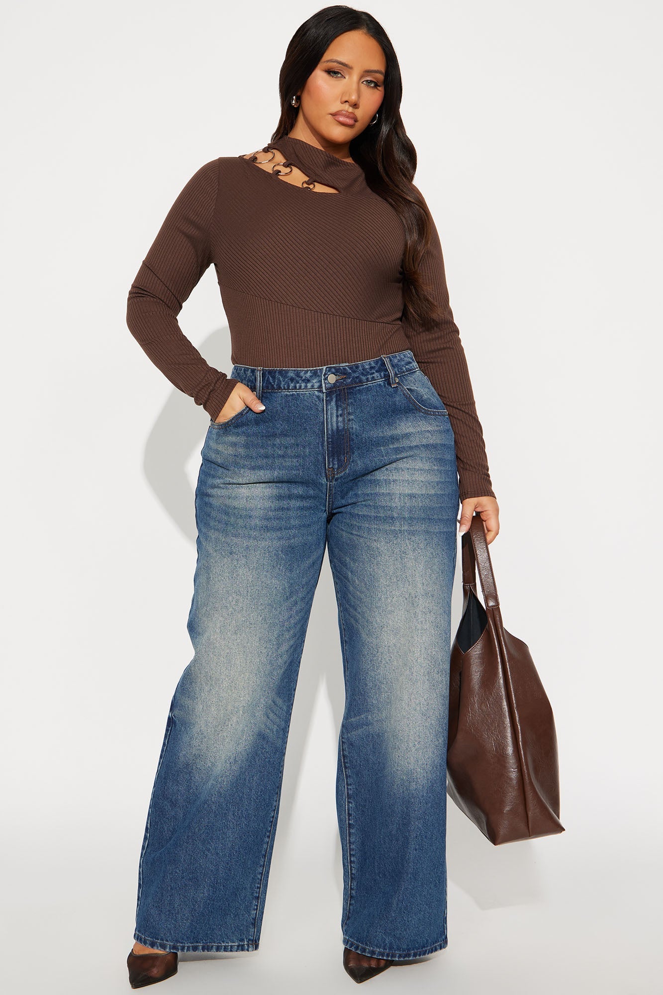 Chelsea Cut Out Ribbed Bodysuit - Brown