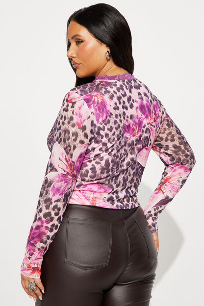 Road To Hana Long Sleeve Mesh Top - Leopard