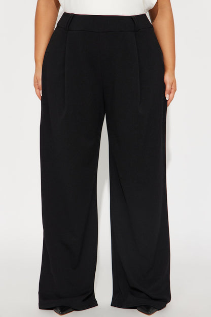 Late To The Meeting Wide Leg Trouser Pant - Black