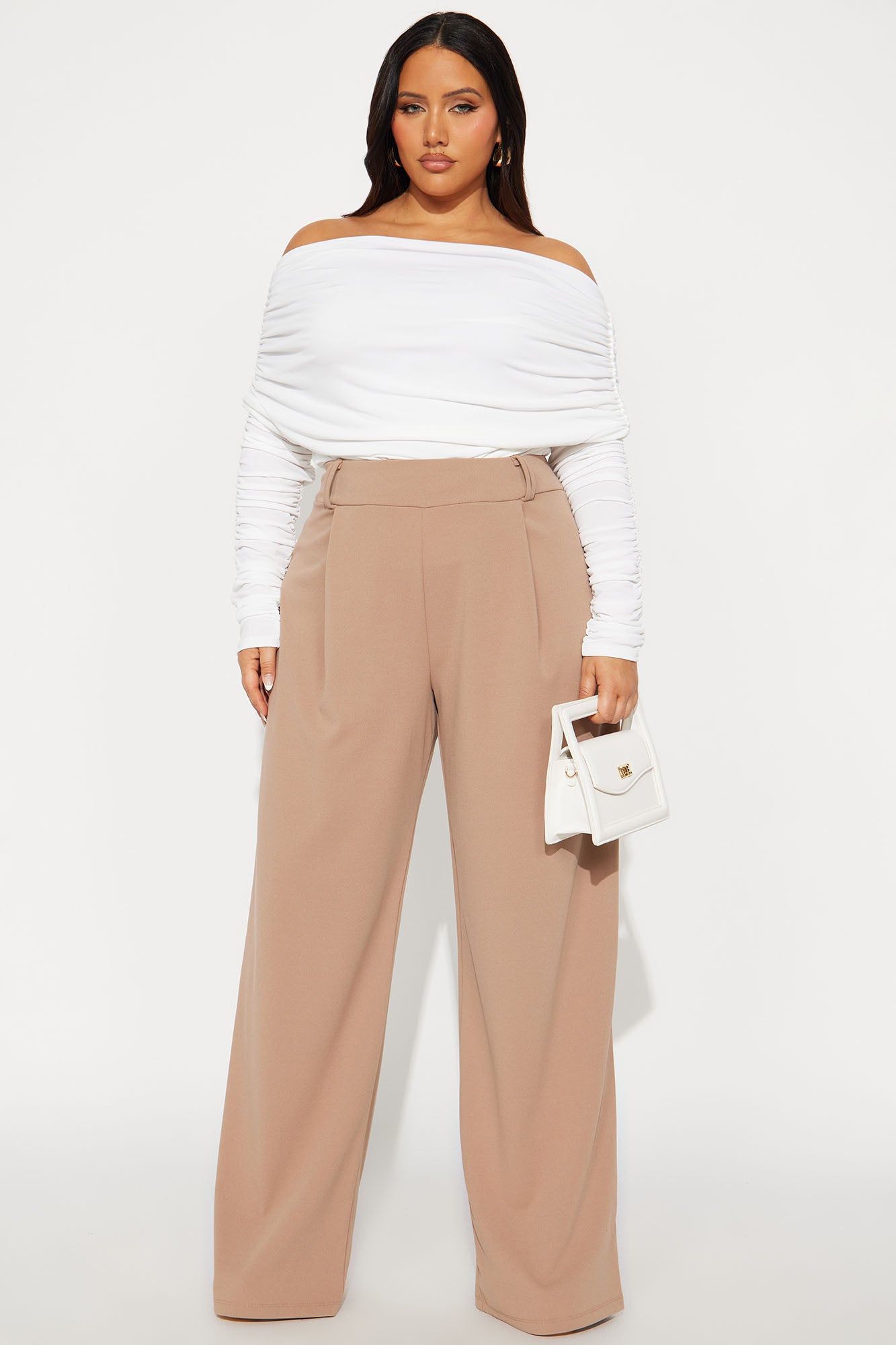 Maggie Long Sleeve Ruched Off Shoulder Top - White