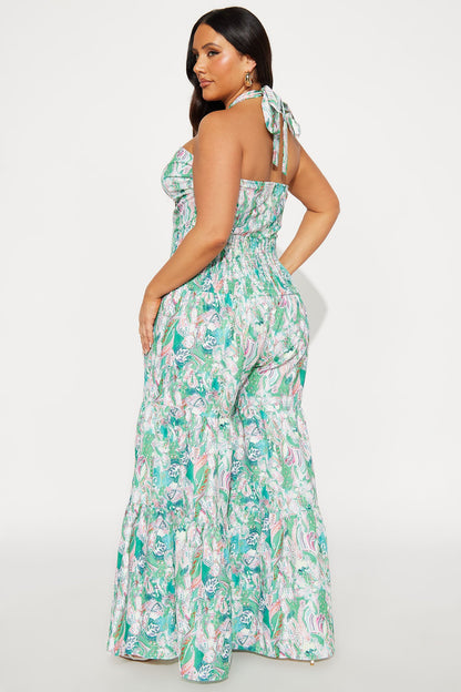 Forever Yours Halter Jumpsuit - Green/combo