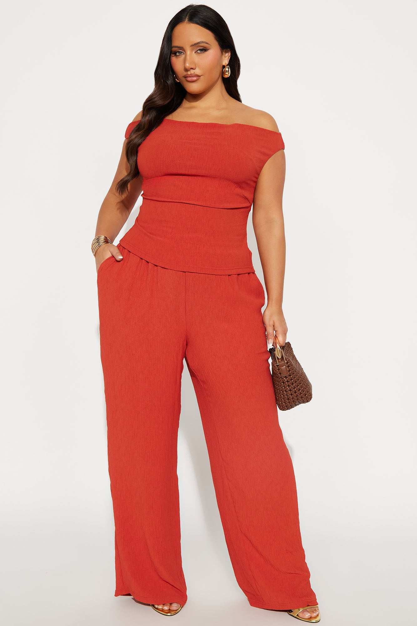 Ana Off Shoulder Pant Set - Rust
