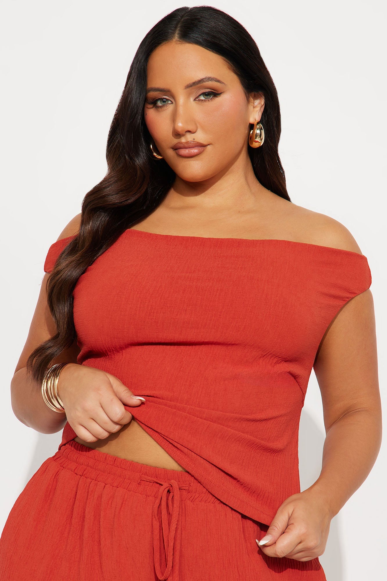 Ana Off Shoulder Pant Set - Rust