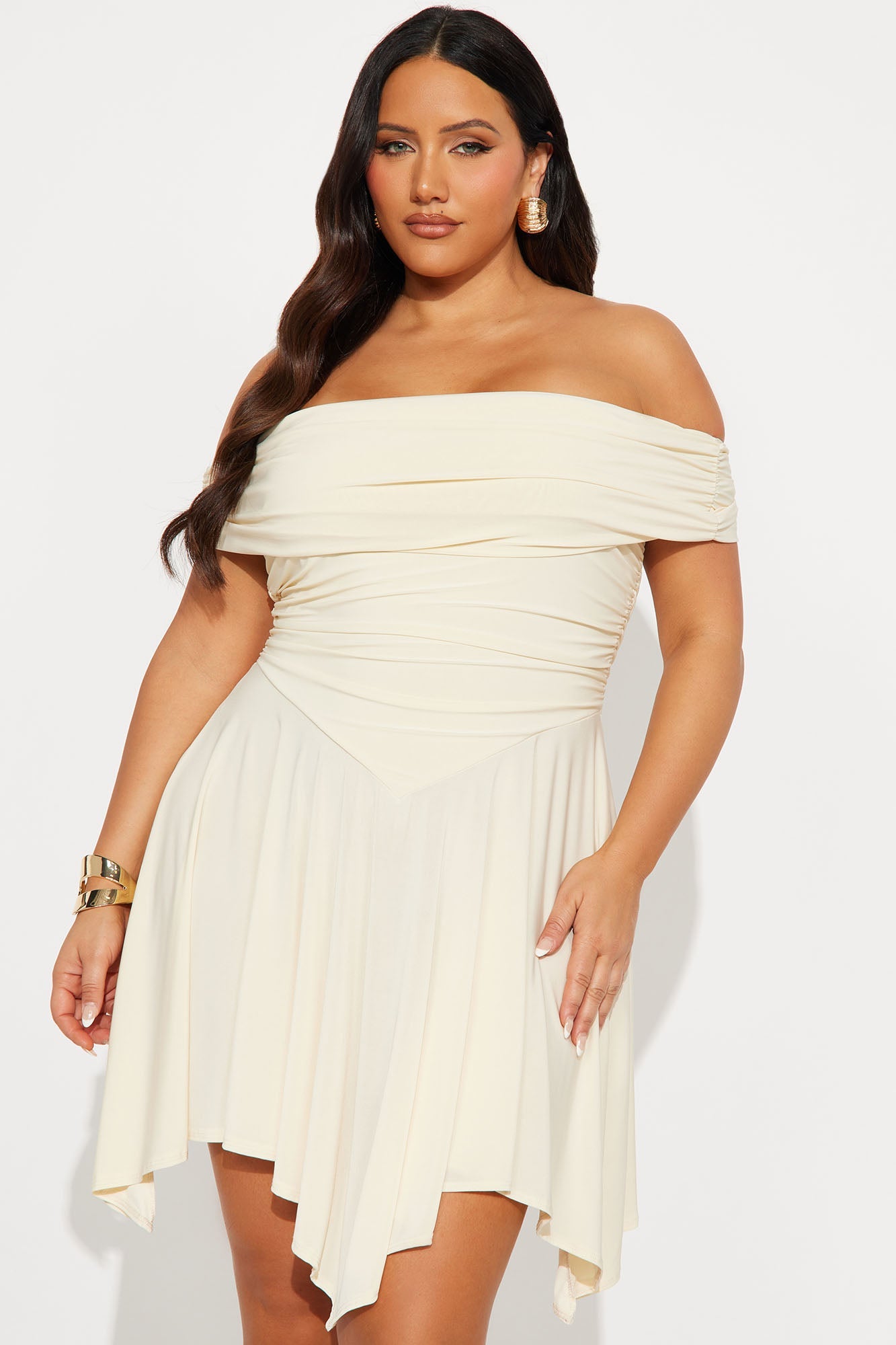 Penelope Off Shoulder Mini Dress - Cream