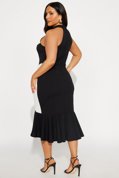 Bria Peplum Striped Midi Dress - Black/White