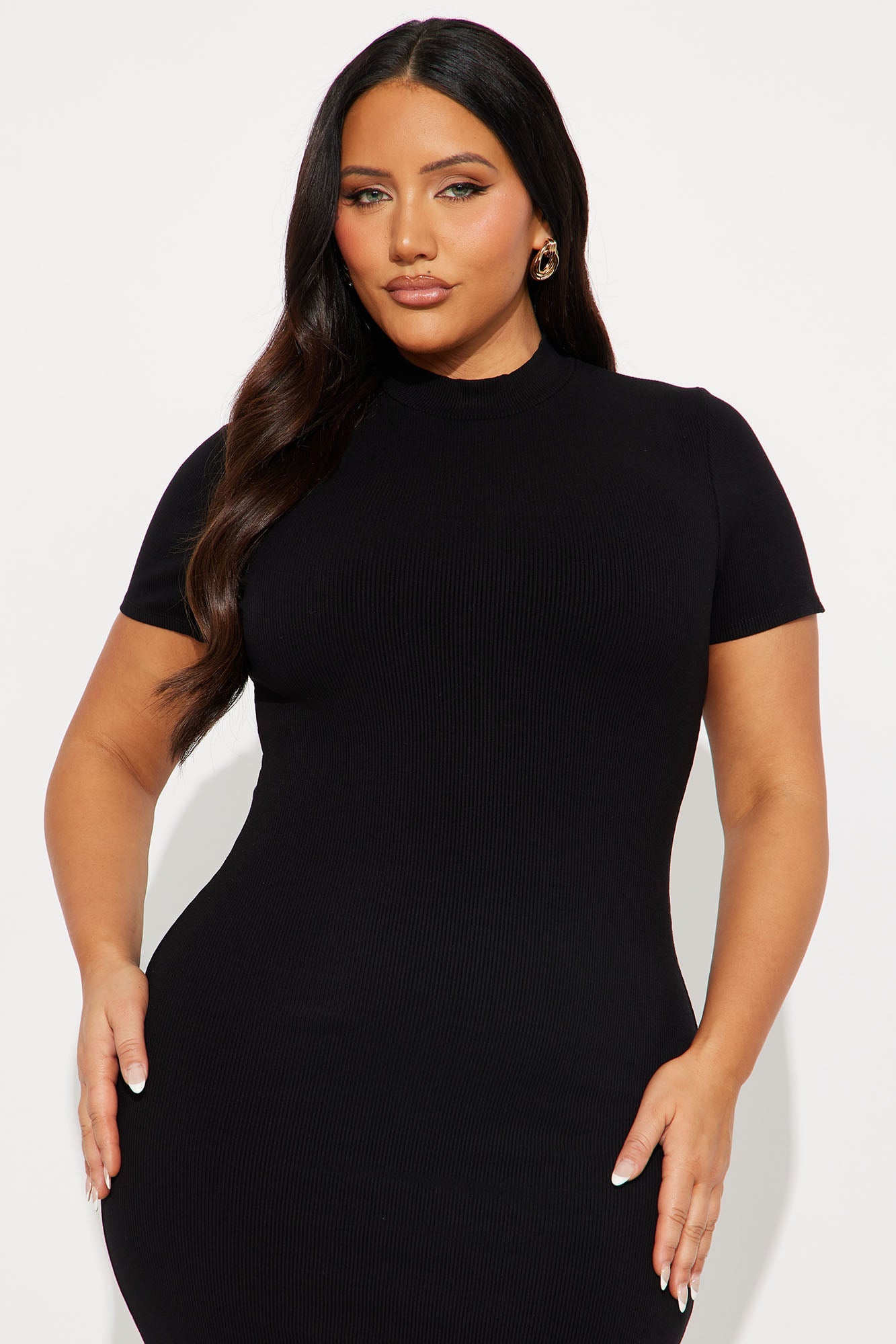 Cora Snatched Midi Dress - Black