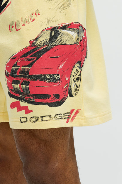Dodge Hellcat Speed Embroidery Sweatshorts - Tan