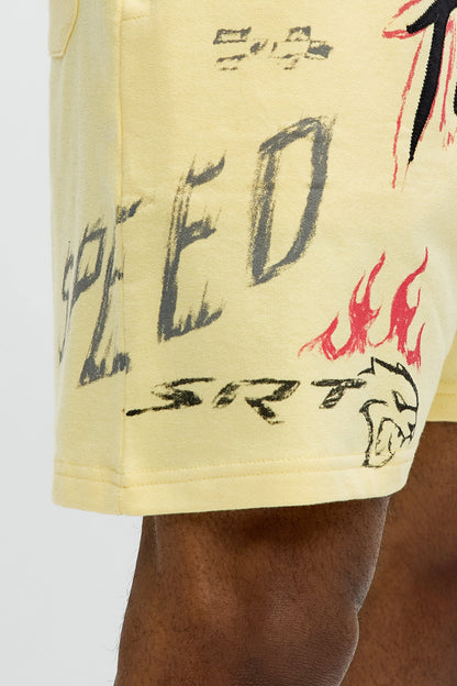 Dodge Hellcat Speed Embroidery Sweatshorts - Tan