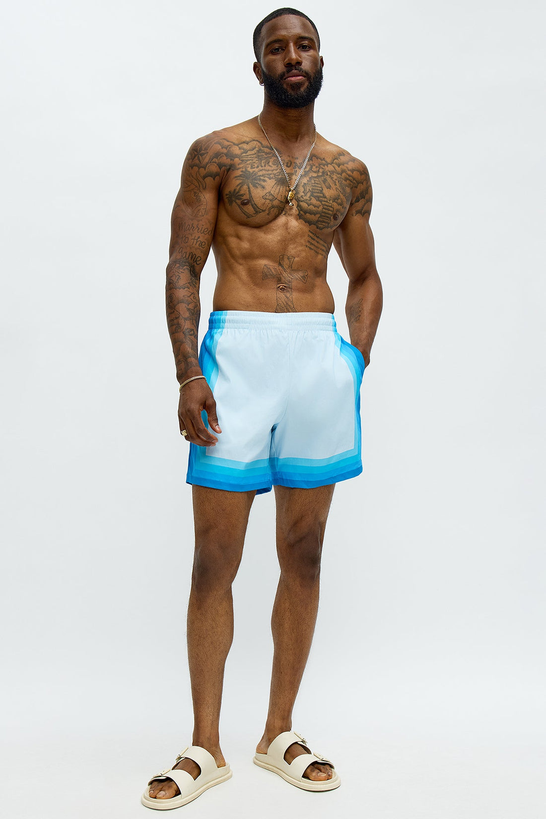 Splash Borders Swim Mid Trunk - Blue/combo