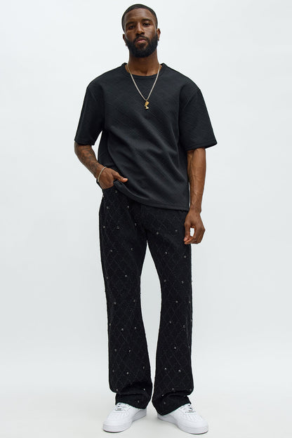 Stacked Slim Flare Wrecked In Jewels Jeans - Black