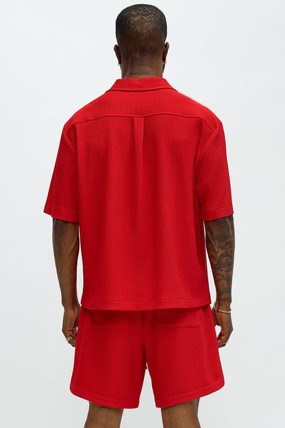 Show Up Short Sleeve Cuban Shirt - Red