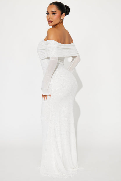 In The Spotlight Rhinestone Mesh Gown - White