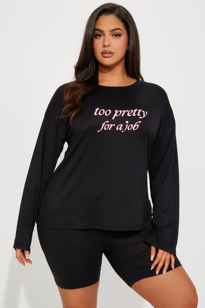 Too Pretty For A Job PJ Boxer Short Set - Black