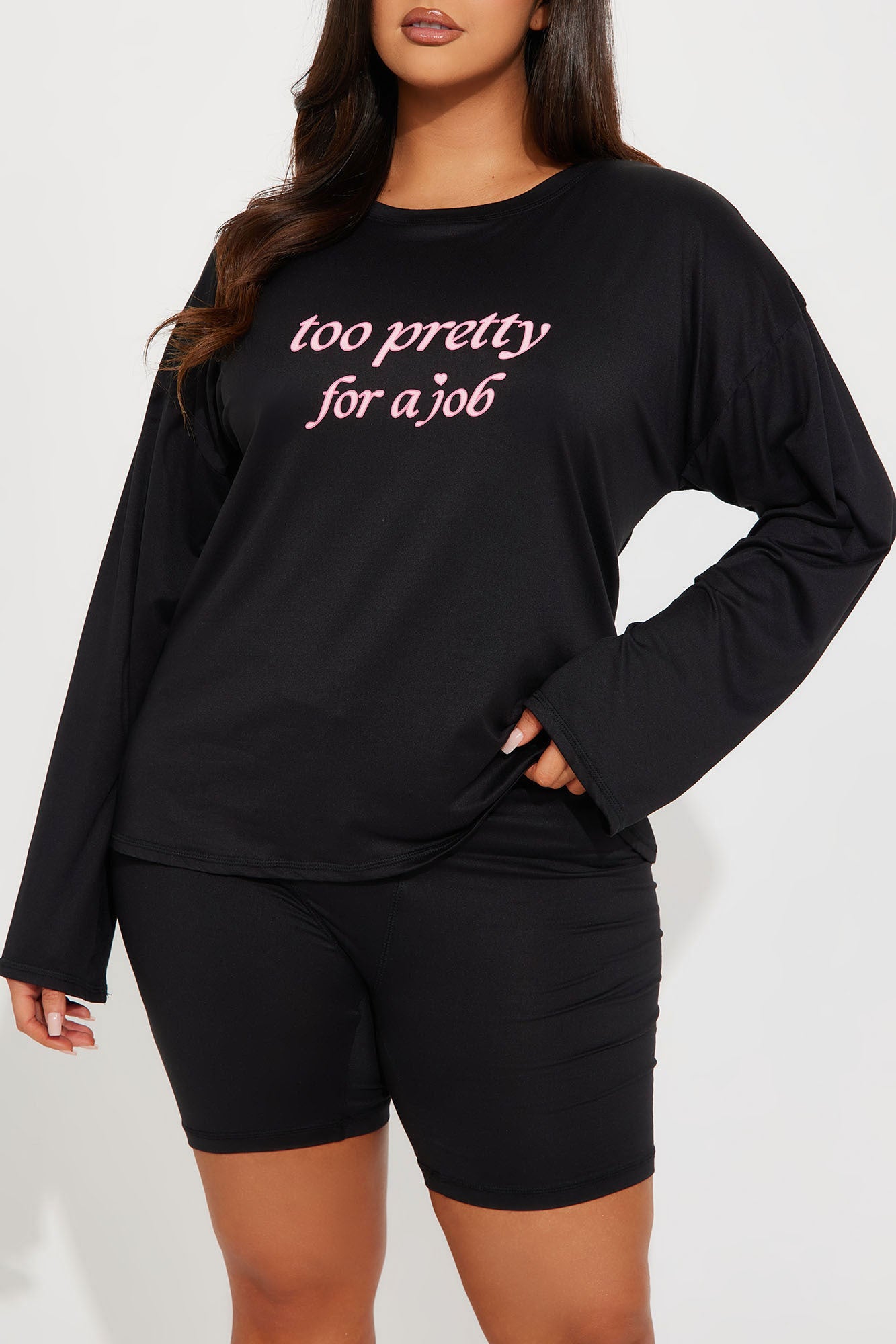 Too Pretty For A Job PJ Boxer Short Set - Black