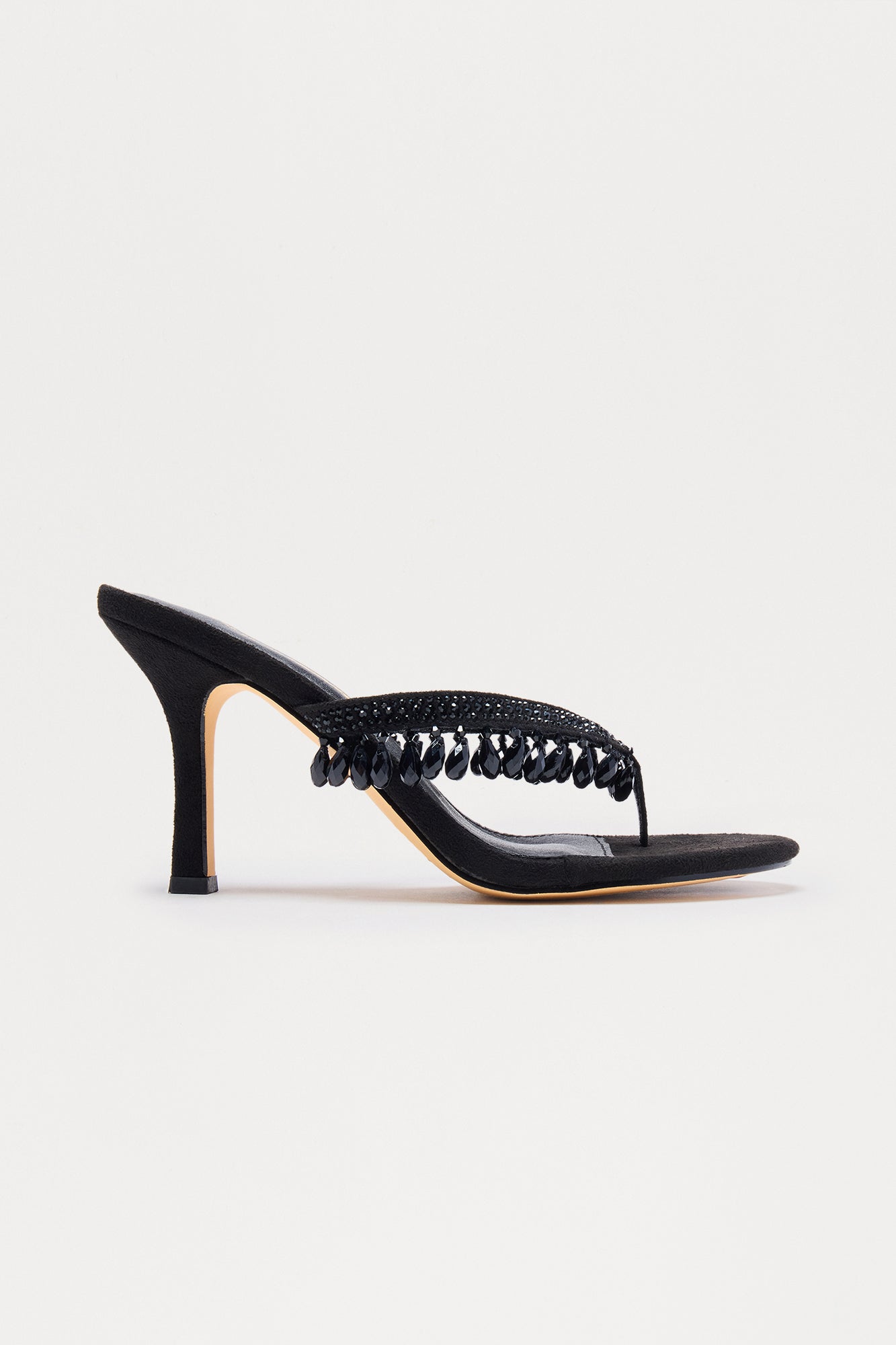 Sensation Jewel Thong Heels - Black