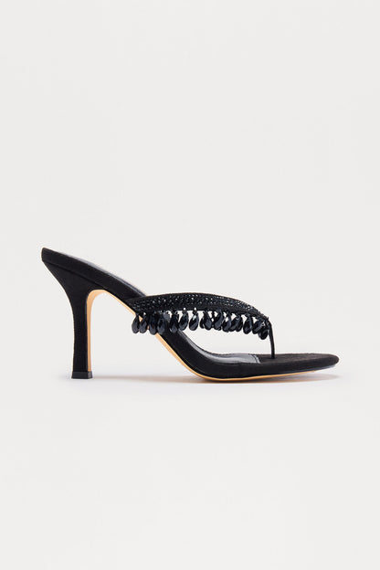 Sensation Jewel Thong Heels - Black
