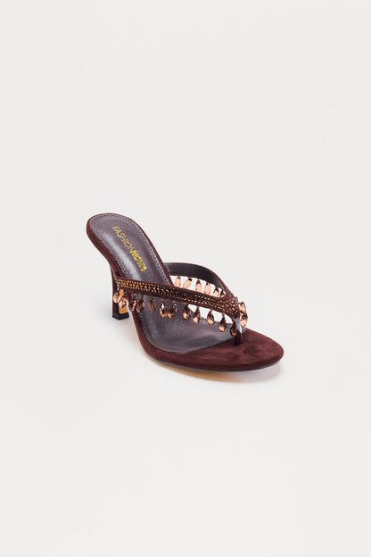 Sensation Jewel Thong Heels - Chocolate