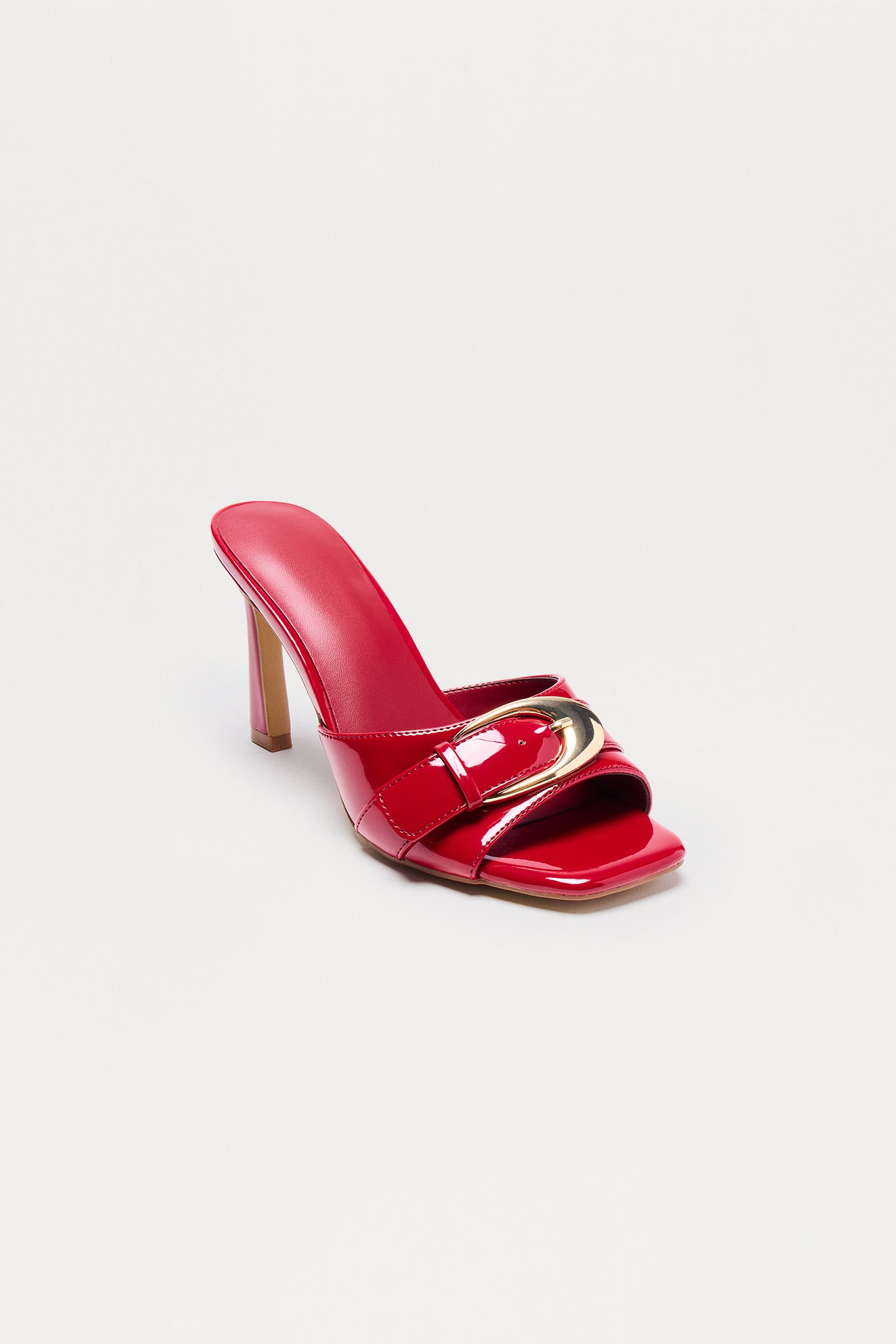 Siella Buckle Faux Patent Mules - Burgundy