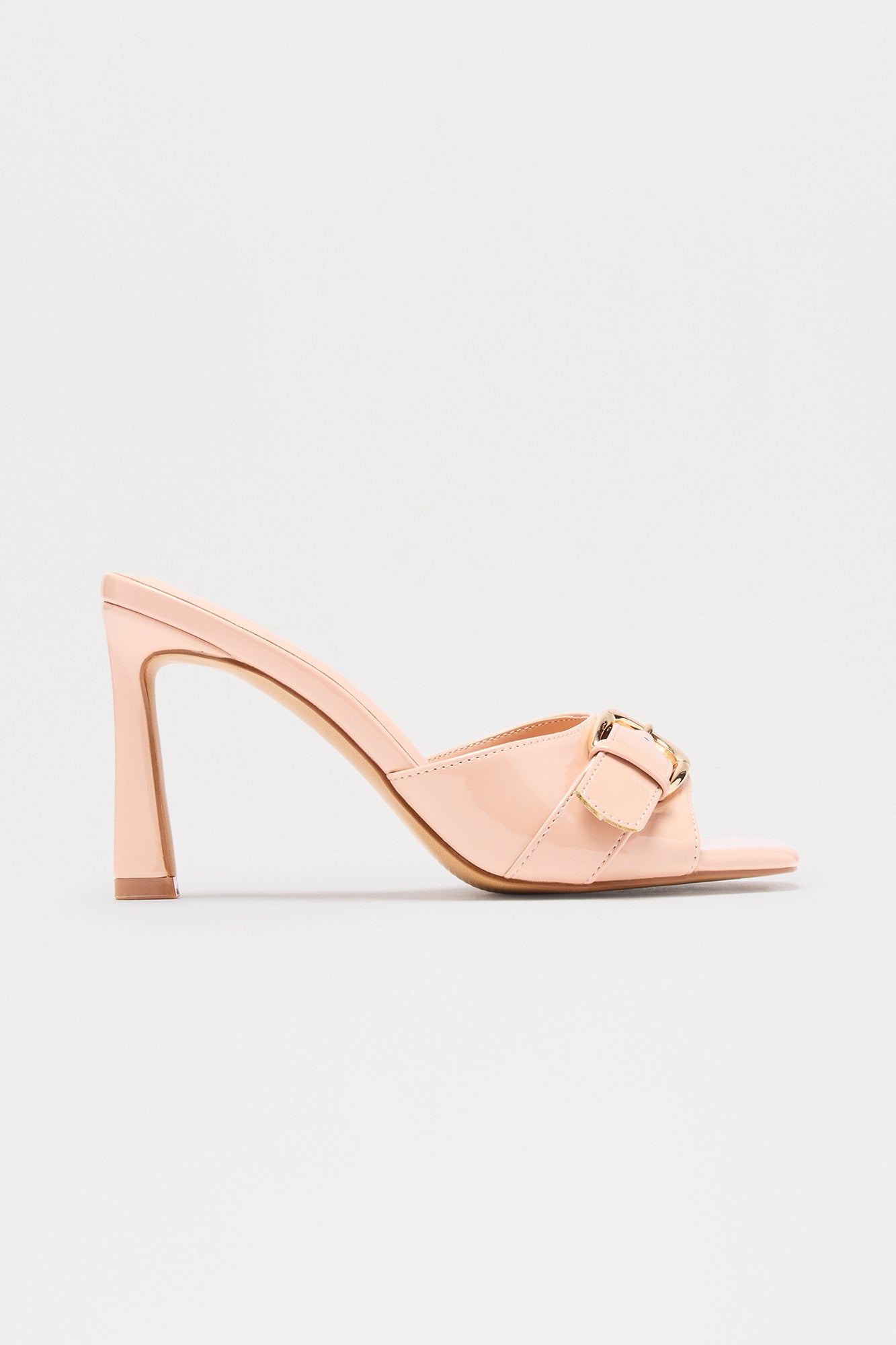 Siella Buckle Faux Patent Mules - Nude