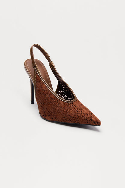 Lelin Crochet Slingback Pumps - Brown