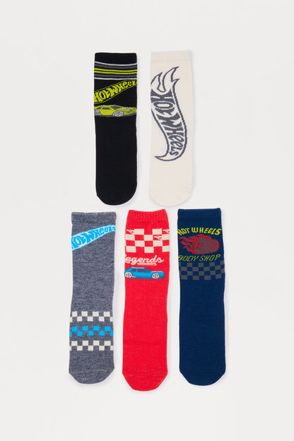 Mini Hot Wheels Speed Up 5 Pack Crew Socks - Red/combo