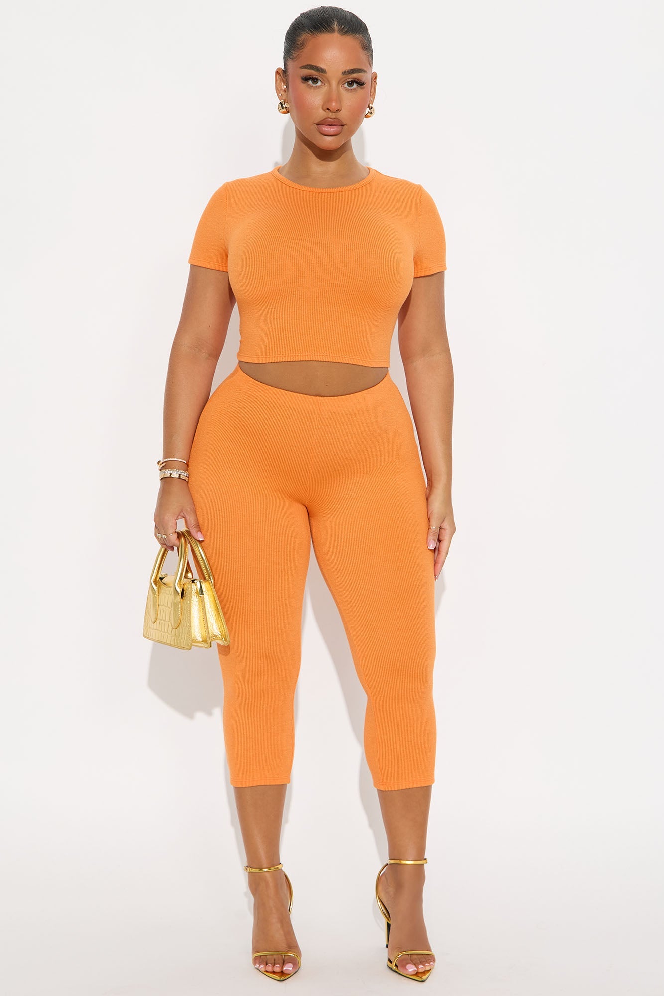 Callie Ribbed Capri Set - Orange