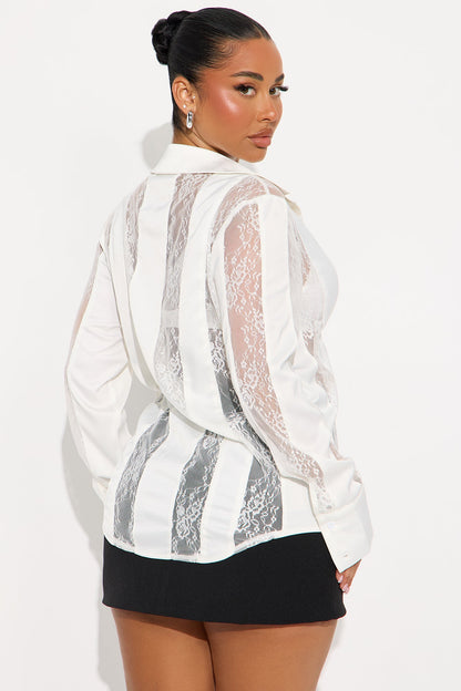 Lace Whispers Satin Shirt - White