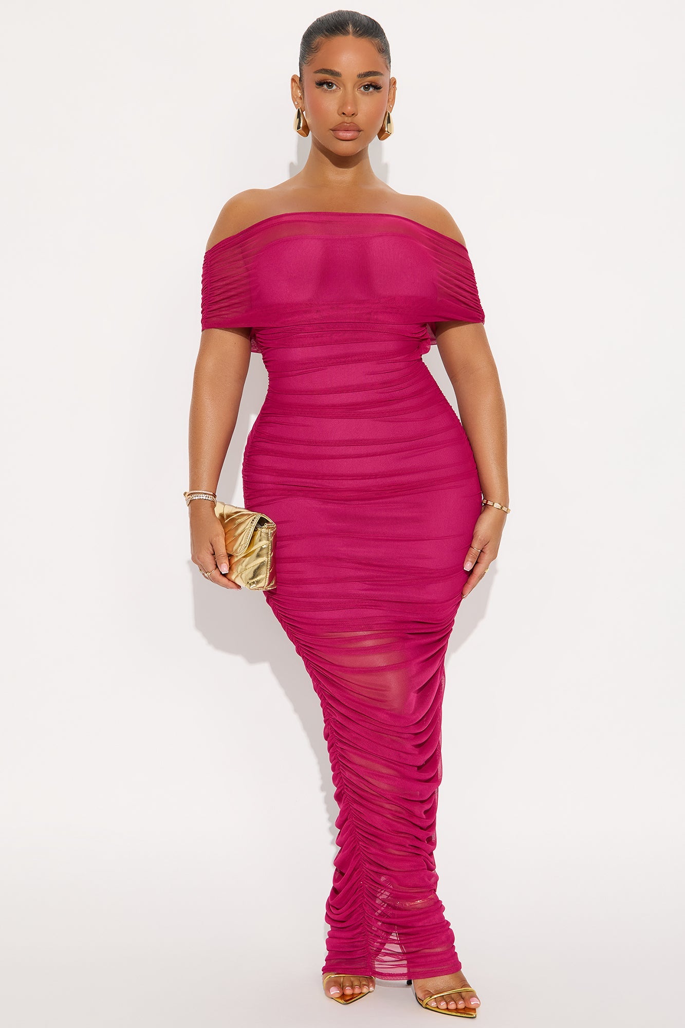 Obsessed With Me Ruched Maxi Dress - Magenta