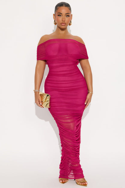 Obsessed With Me Ruched Maxi Dress - Magenta