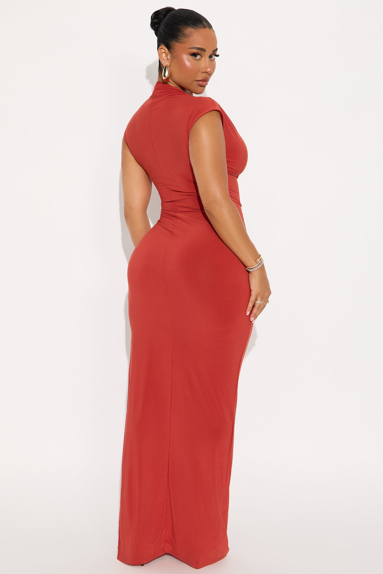 Renae Short Sleeve Ruched Maxi Dress - Rust