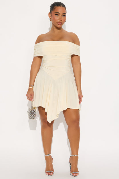 Penelope Off Shoulder Mini Dress - Cream