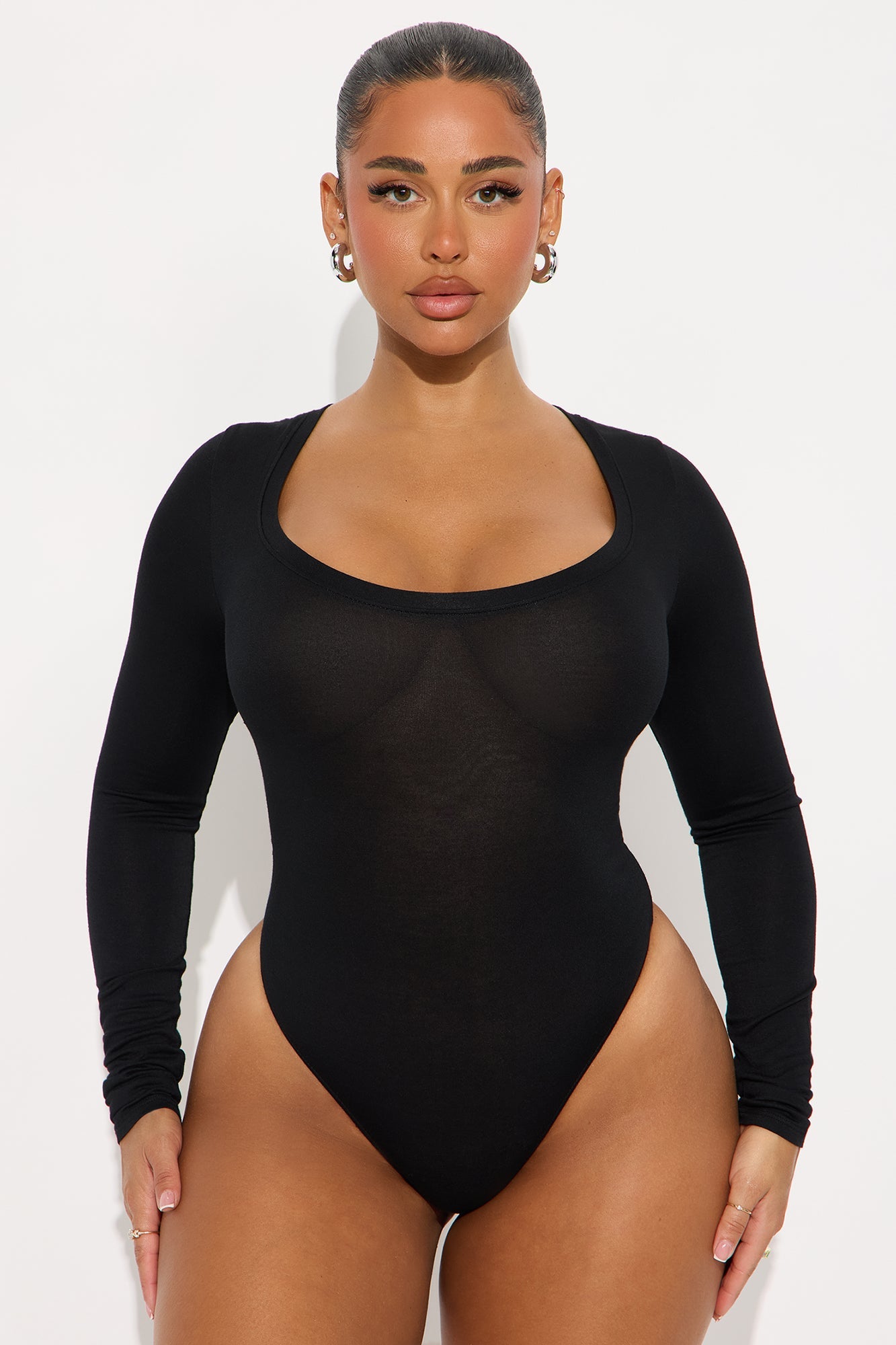 Marlene Scoop Neck Long Sleeve Bodysuit - Black