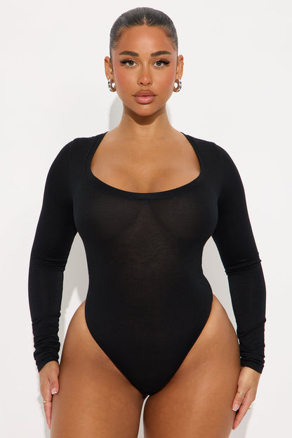 Marlene Scoop Neck Long Sleeve Bodysuit - Black
