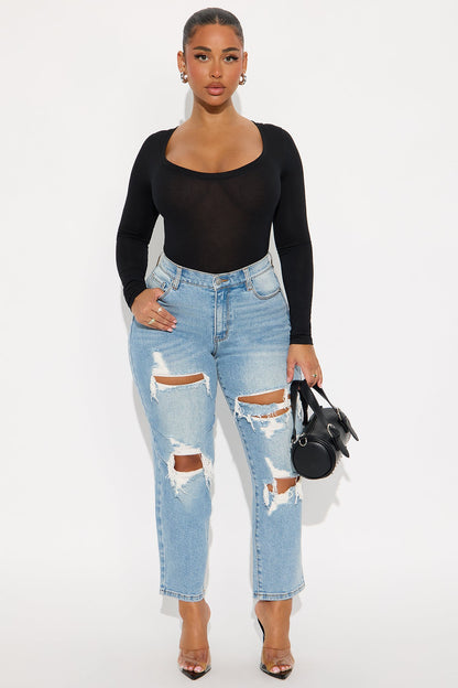 Marlene Scoop Neck Long Sleeve Bodysuit - Black