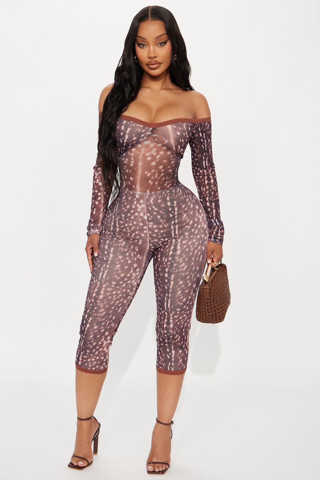 My Dear Mesh Capri Jumpsuit - Brown/combo