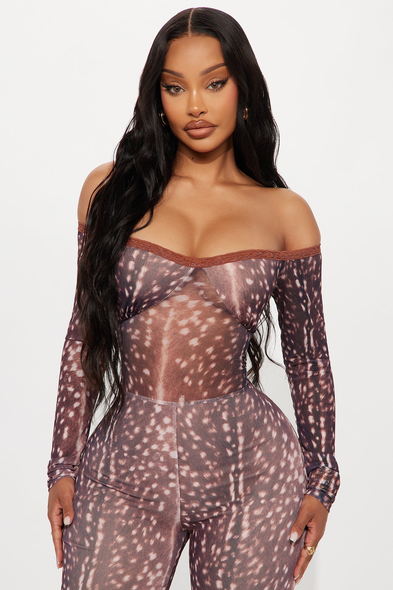My Dear Mesh Capri Jumpsuit - Brown/combo