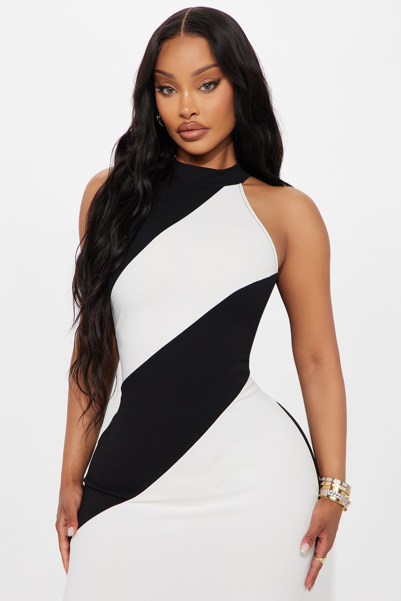 Bria Peplum Striped Midi Dress - Black/White