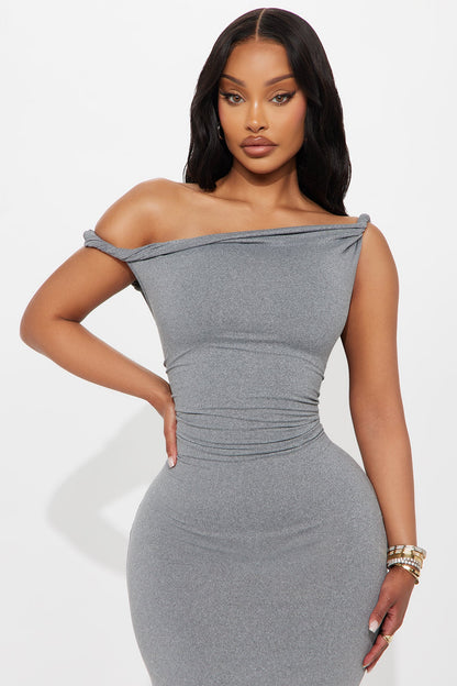 Cassie Off Shoulder Maxi Dress - Heather Grey