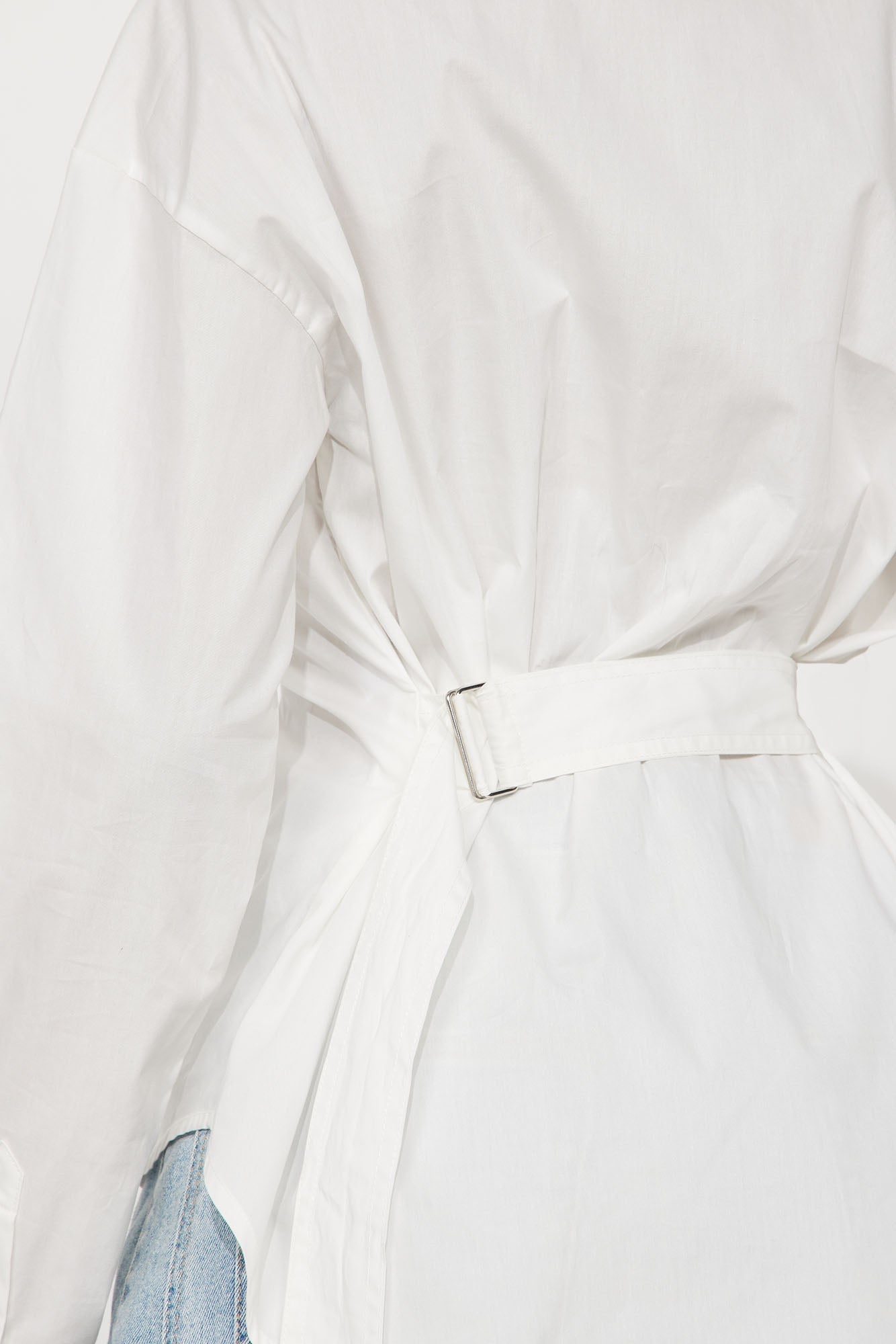 Office Vibes Belted Poplin Shirt - White