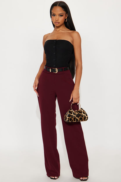 Office Tea Straight Leg Trouser Pant - Burgundy
