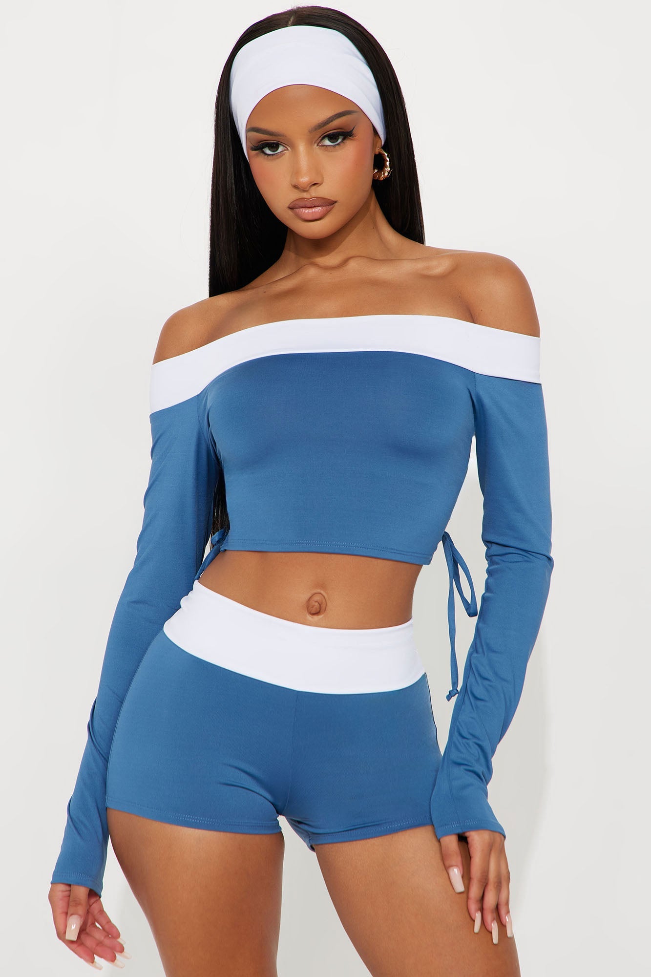 Brendie Contrast 3 Piece Short Set - Indigo
