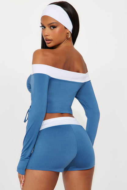 Brendie Contrast 3 Piece Short Set - Indigo