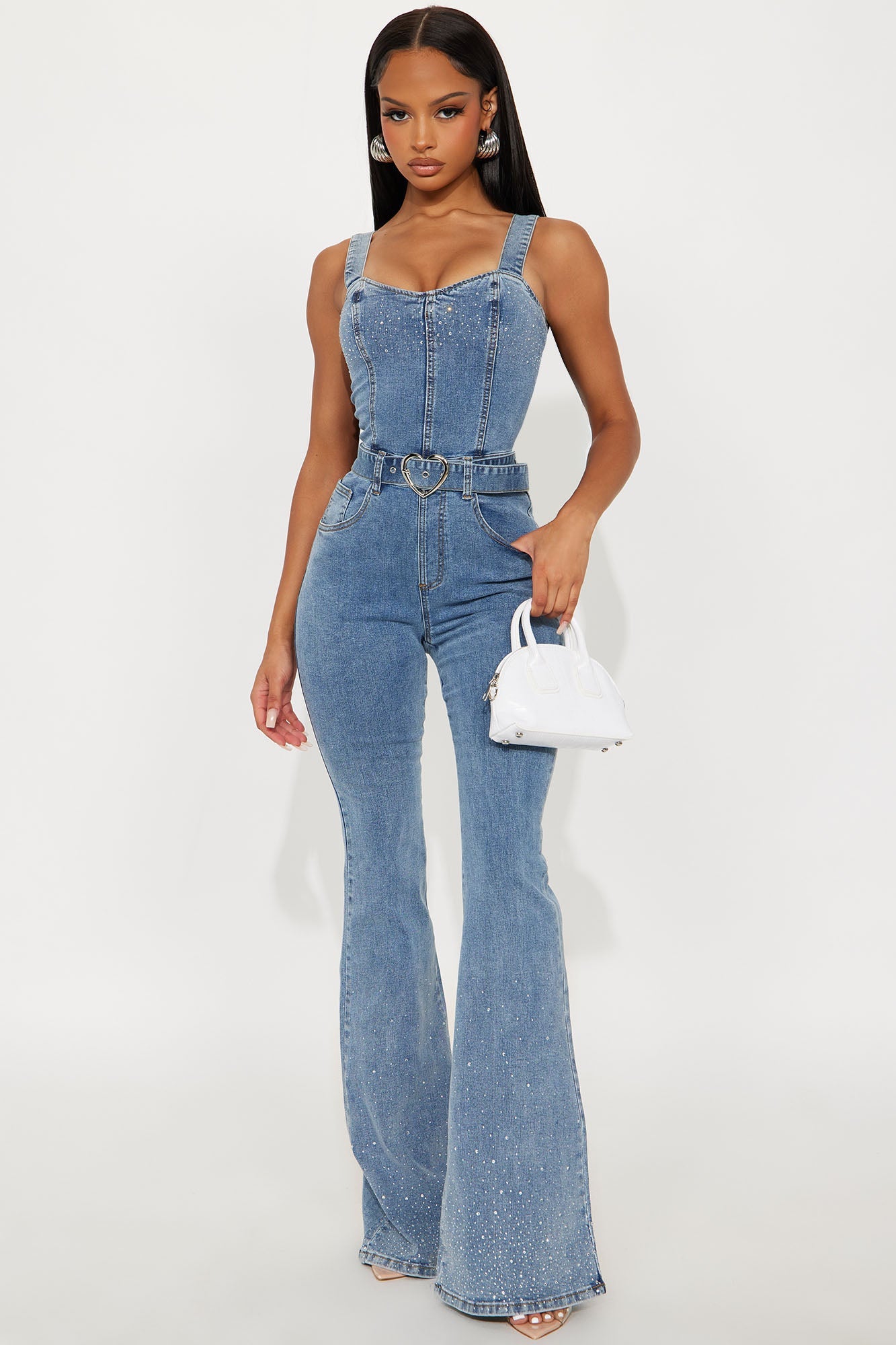 Star Dazzle Embellished Denim Jumpsuit - Denim